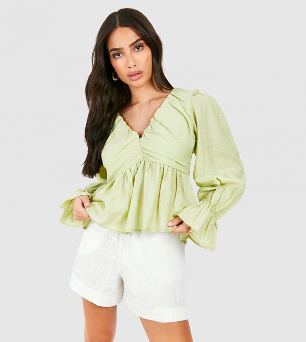 Petite Volume Sleeves Ruched Top