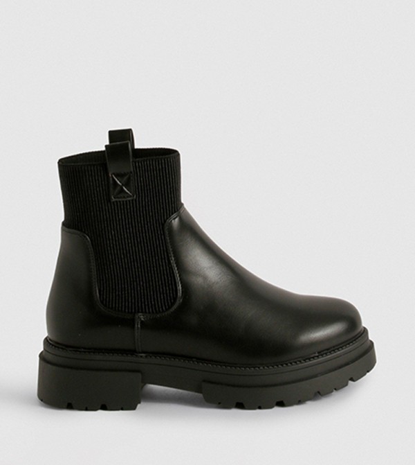 Wide Fit Double Tab Detail Chunky Chelsea Boots