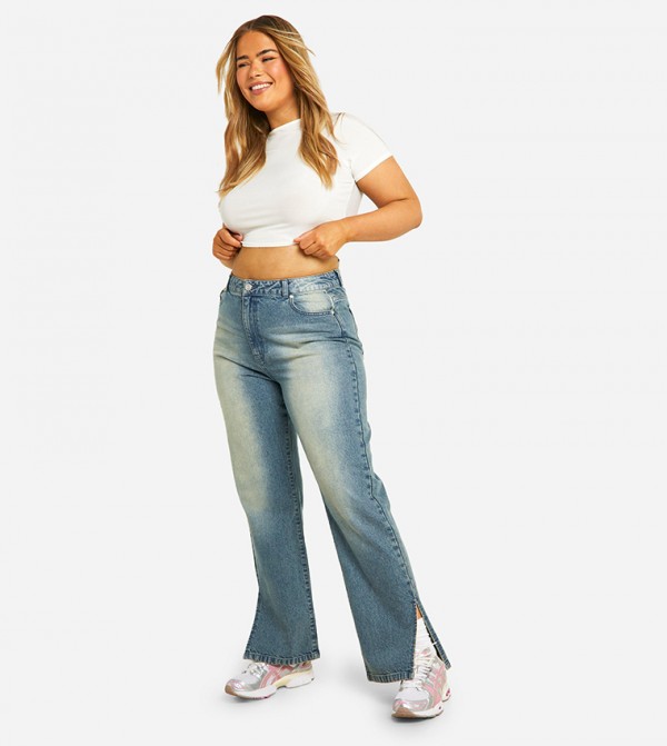 Curve Split Hem Straight Fit Jeans