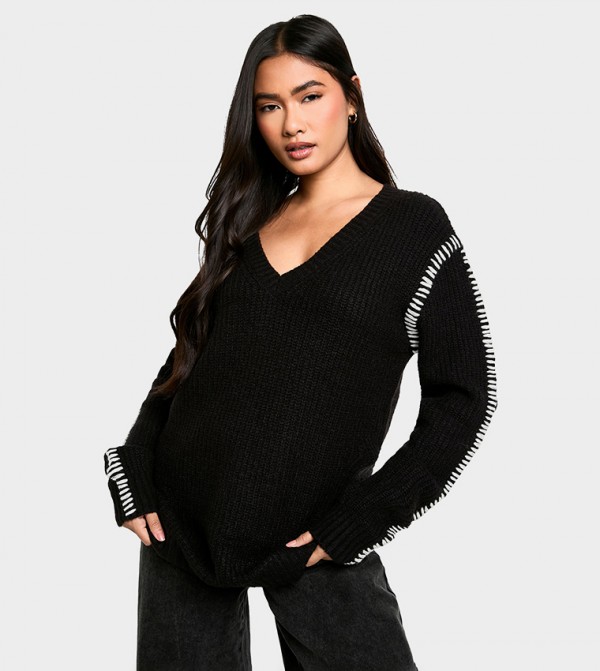 Contrast Trim V-Neck Sweater