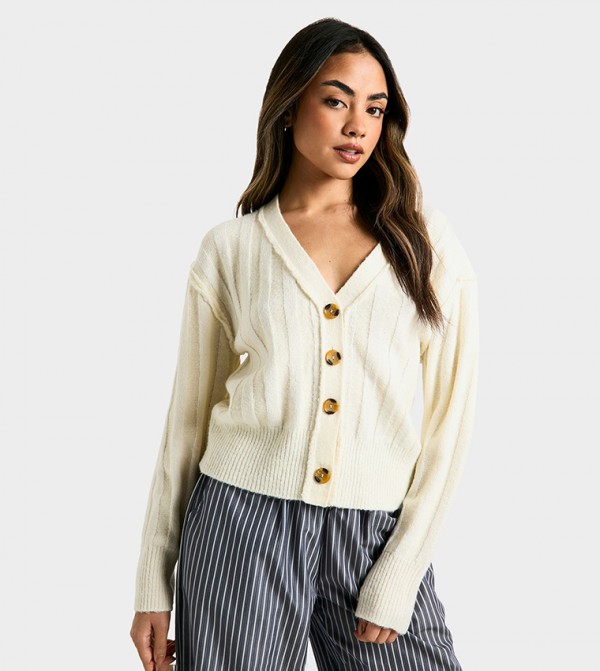 Seam Detail Soft Rib Knit Boyfriend Cardigan