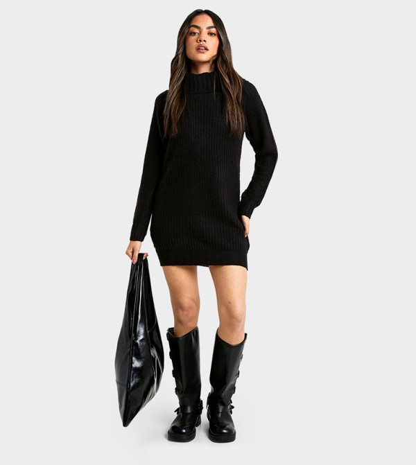 Wide Rib Bardot Neckline Mini Jumper Dress