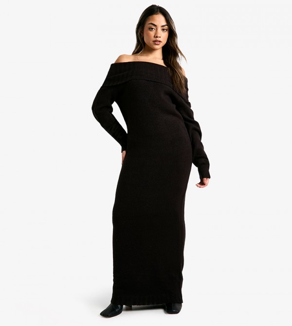 Premium Oversized Bardot Neckline Maxi Jumper Dress