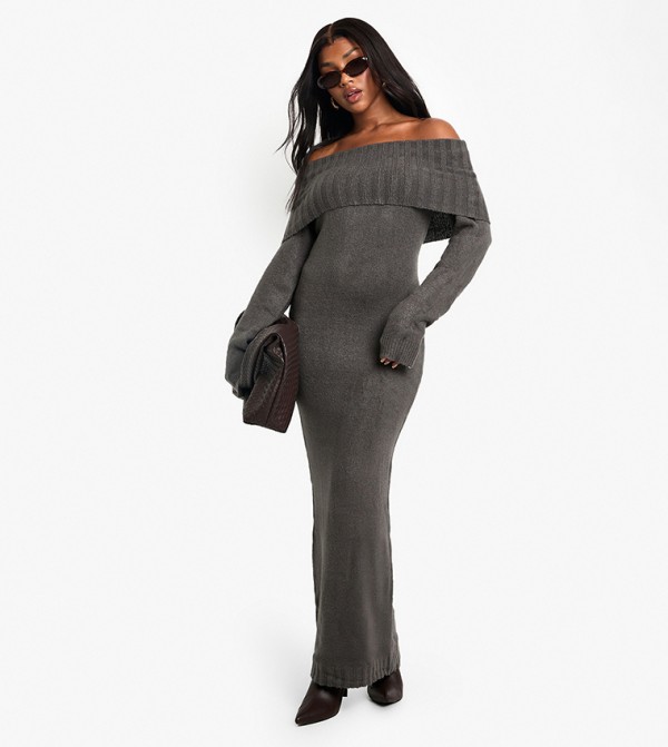 Premium Oversized Bardot Neckline Maxi Jumper Dress