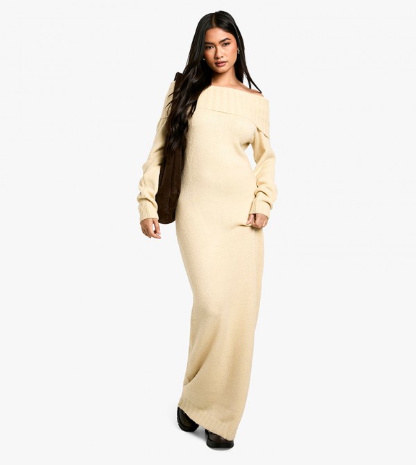 Premium Oversized Bardot Neckline Maxi Jumper Dress