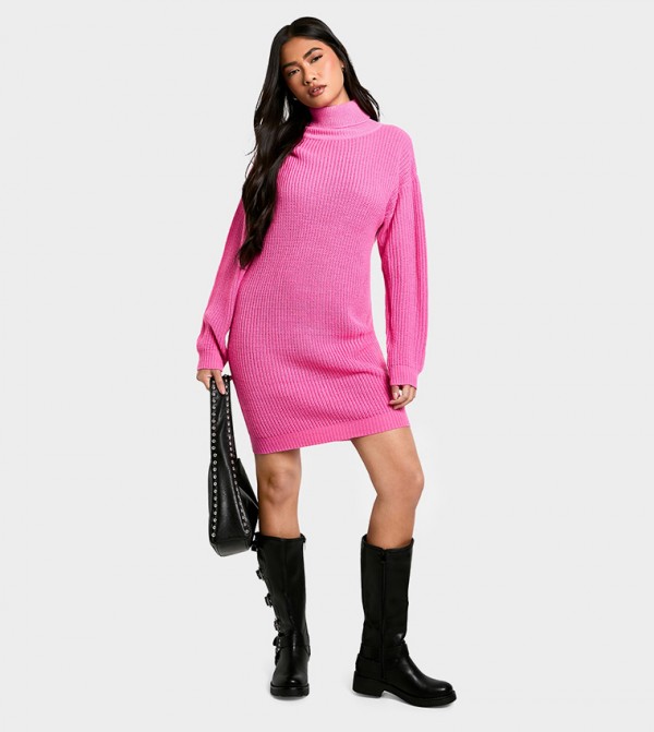 Solid Long Sleeves Mini Sweater Dress
