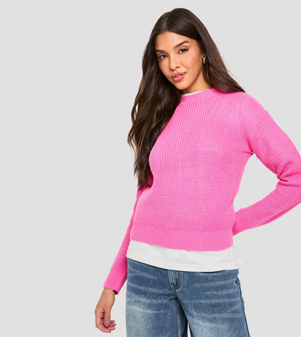 Slid Crew Neck Crop Sweater