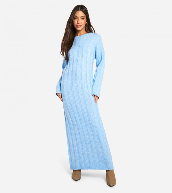Wide Soft Ribbed Knitted Maxi Dress