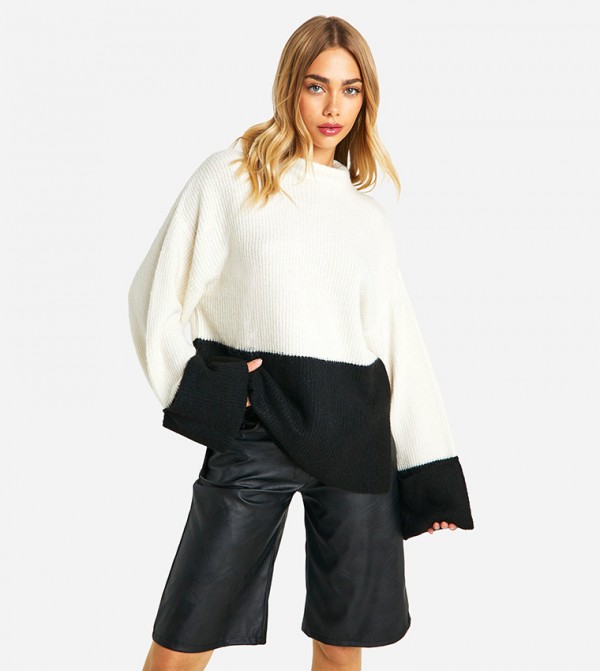 Color Block Roll Neck Sweater