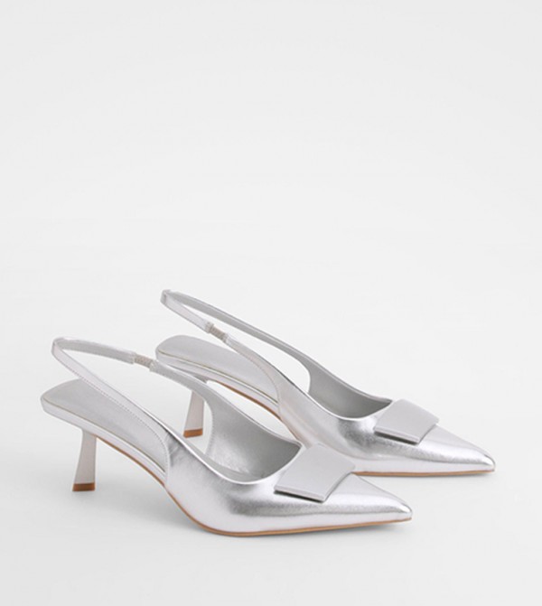 Metallic Trim Detail Slingback Pumps