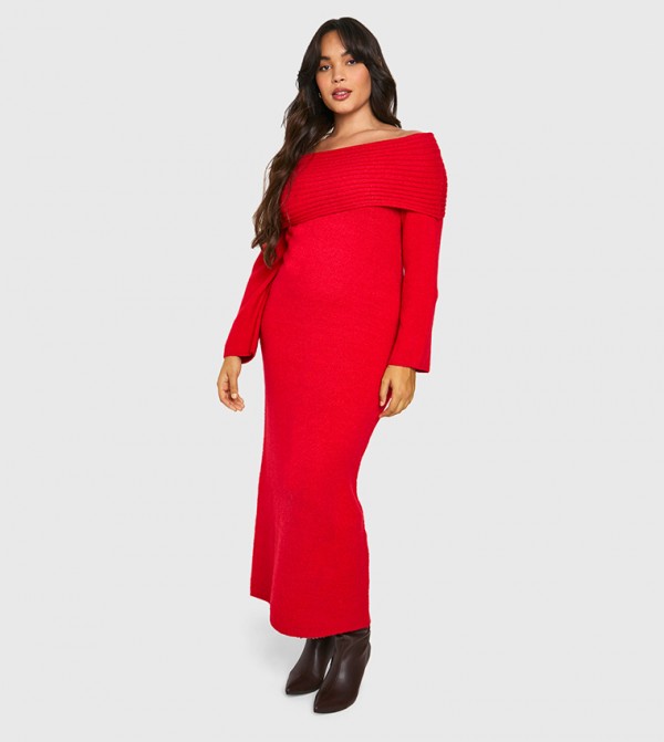 Curve Premium Ribbed Oversized Maxi Sweater Dress