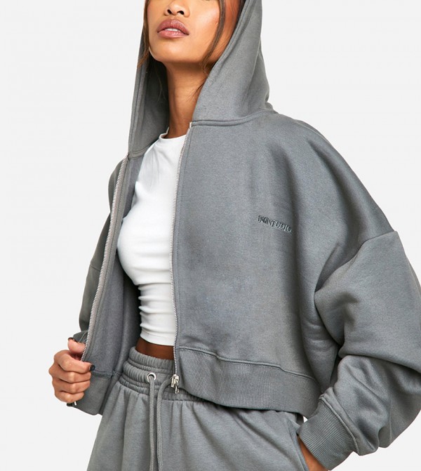 Design Studio Embroidered Zip Through Boxy Crop Jacket