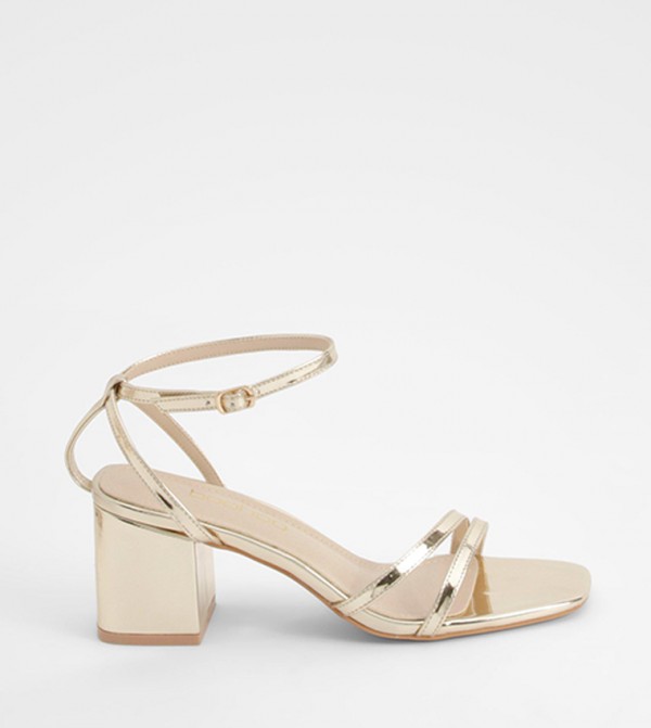 Metallic Asymmetric Barely Block Heel Sandals