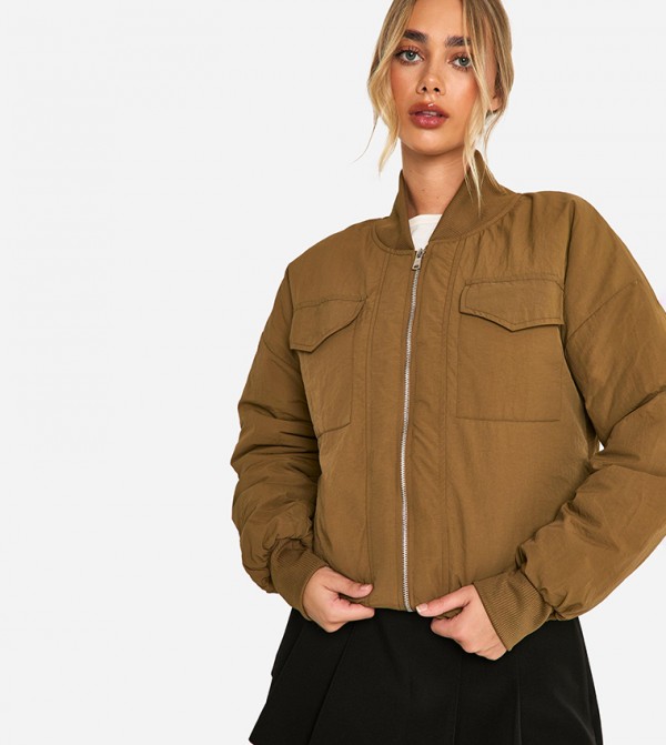 Solid Long Sleeves Bomber Jacket