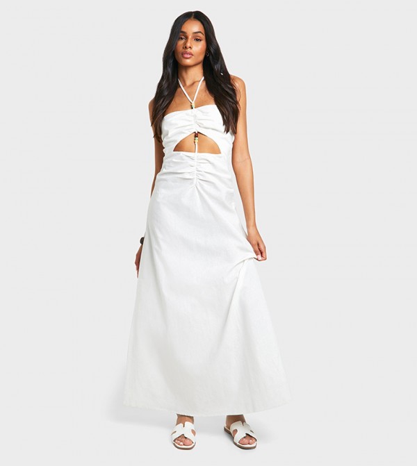 Tall Bead Detail Linen Look Maxi Dress