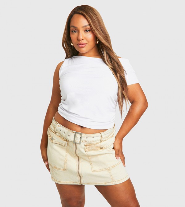 Washed Belted Denim Mini Skirt