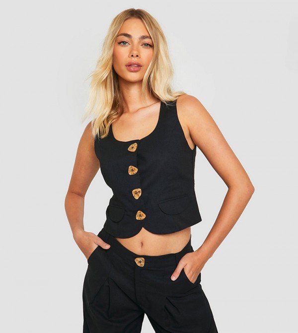 Button Detail Scoop Neck Waistcoat