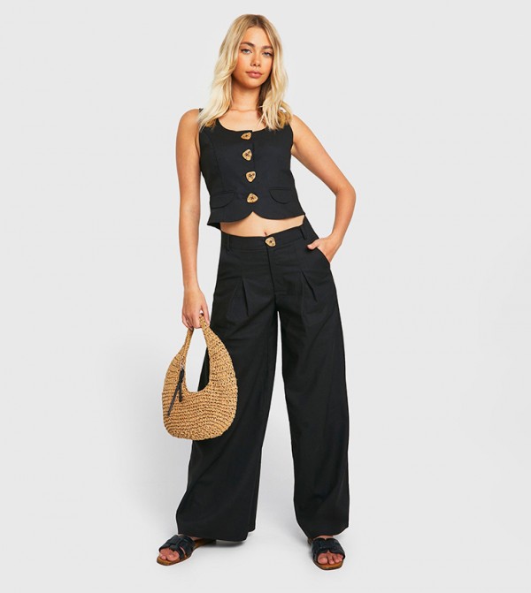 Linen Look Pleated Trousers