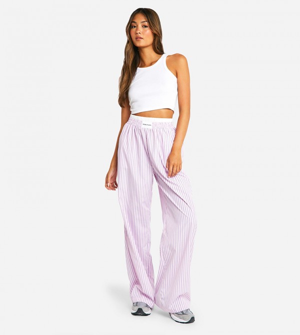 Contrast Waistband Stripe Wide Leg Trousers
