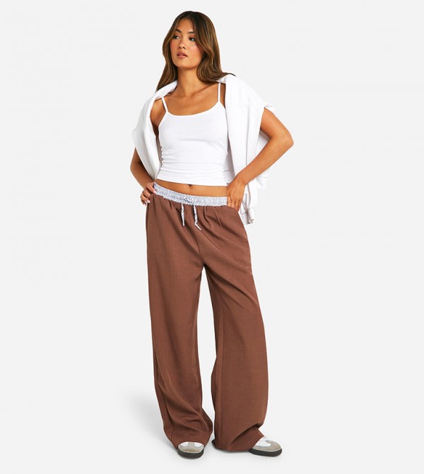 Contrast Stripe Waistband Wide Leg Trousers