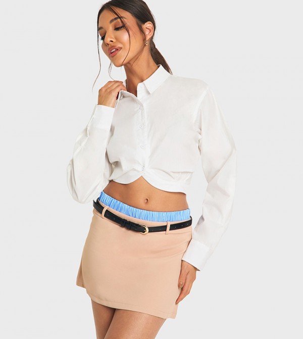 Contrast Striped Belted Mini Skirt