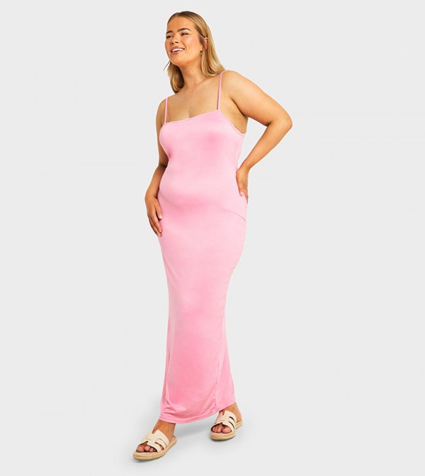 Curve Solid Strappy Maxi Dress