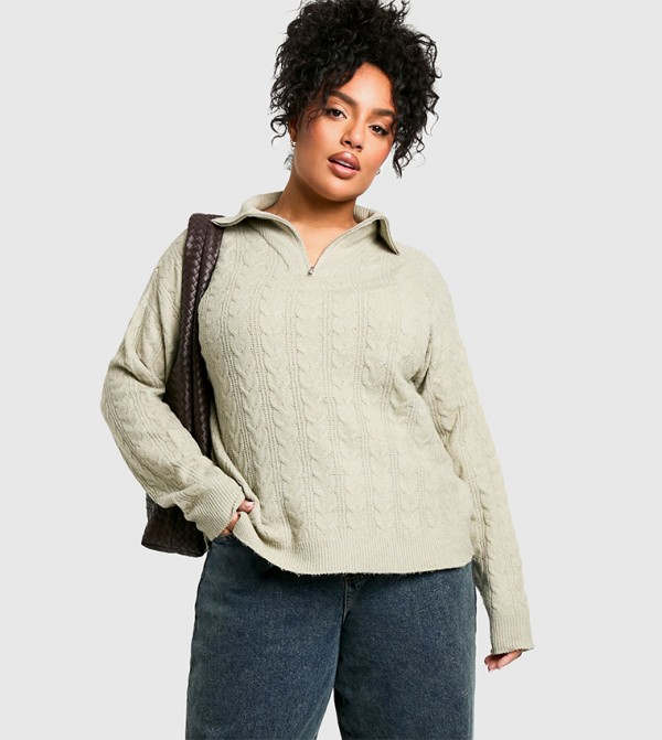 Plus Soft Cable Funnel Neck Sweater