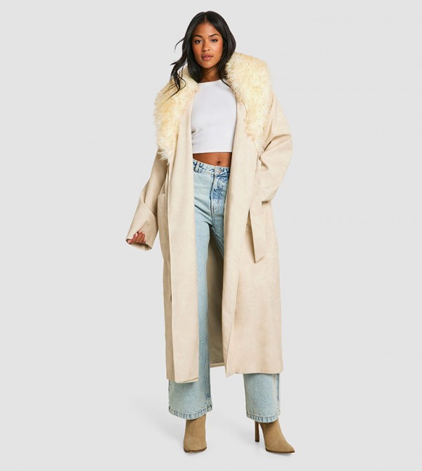 Tall Vintage Look Faux Leather Trench Coat