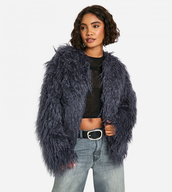 Tall Shaggy Fur Drop Shoulder Jacket