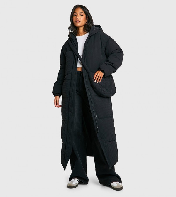 Tall Hooded Puffer Jacket with Crossbody Bag