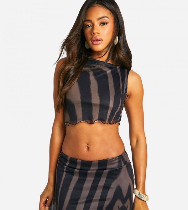 Asymmetric Printed Slash Neck Top
