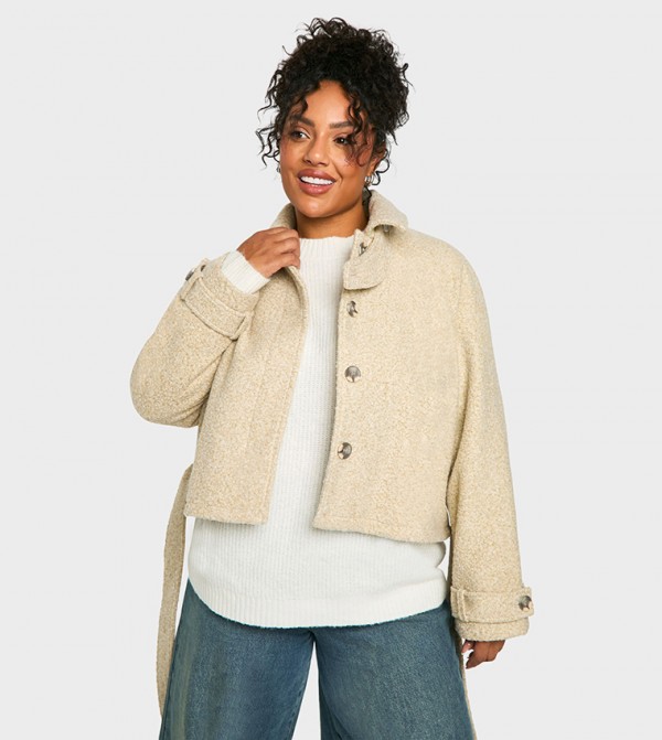 Curve Boucle Wool Look Short Trench Coat