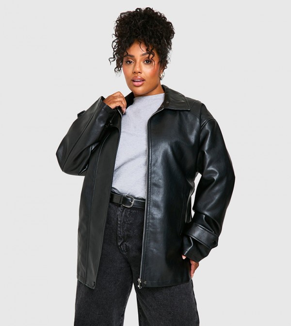 Curve Belted Faux Leather Trench Coat