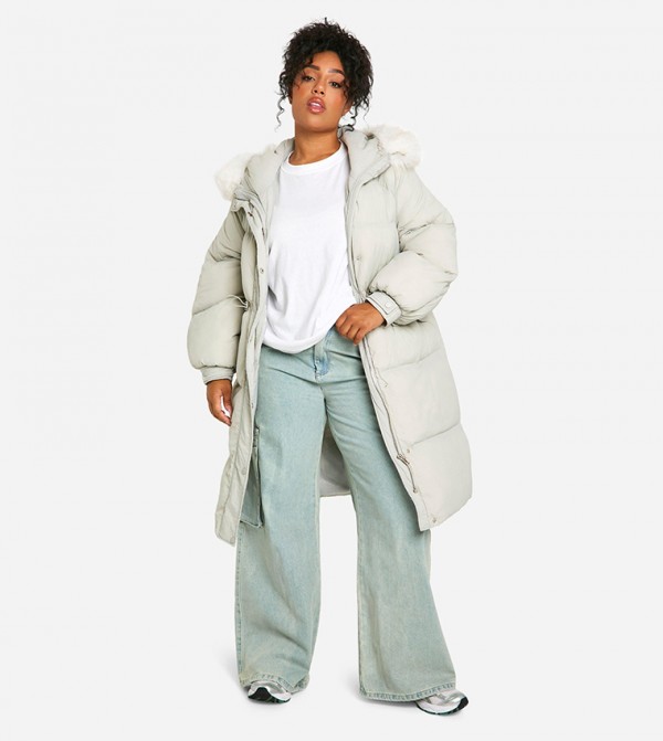 Curve Faux Fur Hood Puffer Parka Jacket