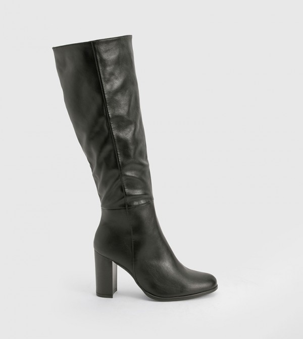 Textured Patent Block Heel Knee High Boots