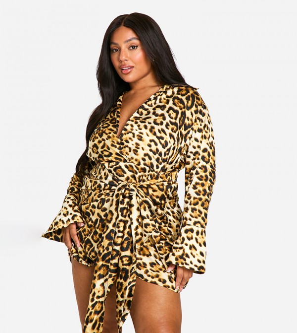 Curve Leopard Print Tie Waist Mini Dress