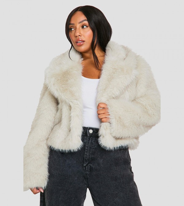Curve Vintage Look Faux Fur Coat