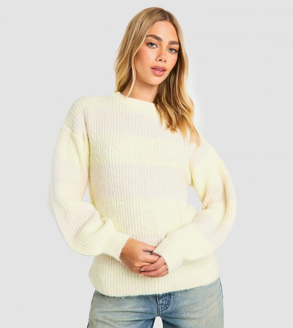 Knitted Oversized Crew Neck Stripe Sweater