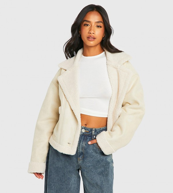 Petite Borg Lined Faux Suede Jacket