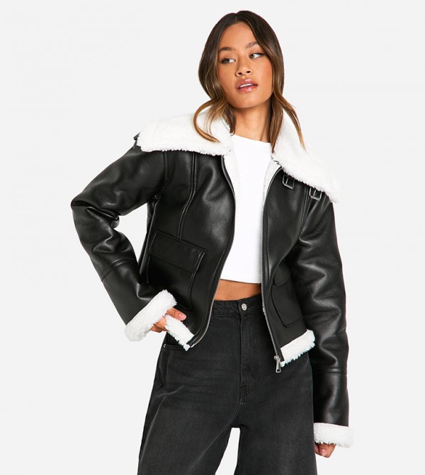 Tall Faux Fur Lined Leather Jacket