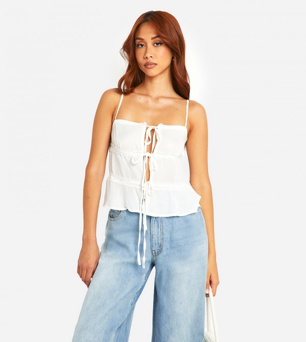 Lace Trim Tie Cami Top