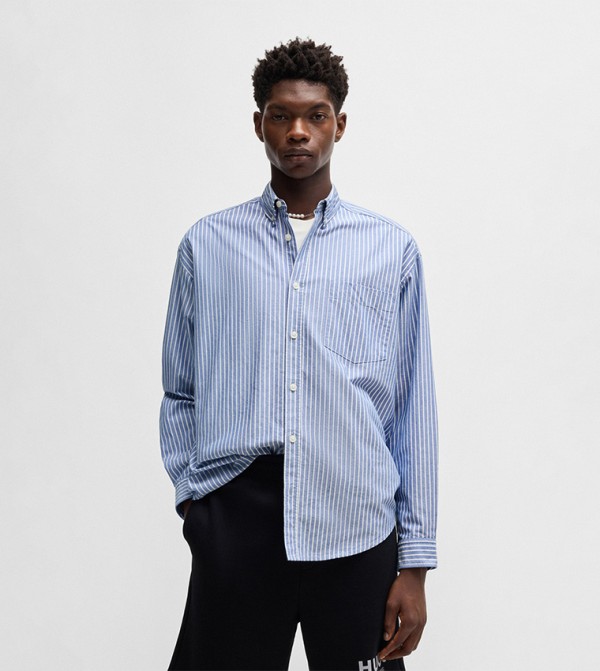 Striped Button-Down Collar Oversized Shirt