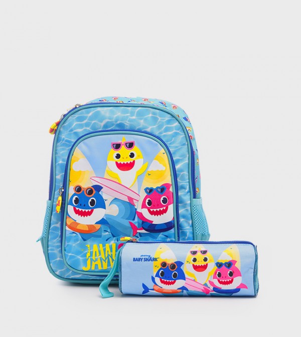 HOLLYWOOD MAGIC Baby Shark Print Backpack with Pencil Case