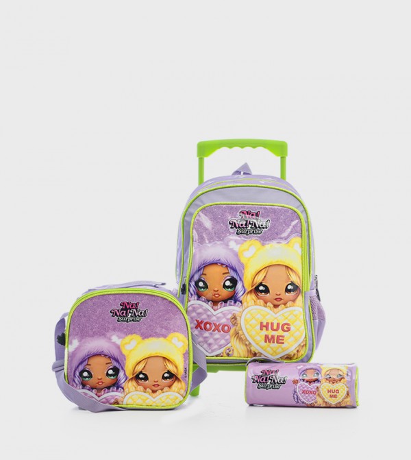 HOLLYWOOD MAGIC NANANA Print Trolley Backpack with Lunch Bag & Pencil Case Set