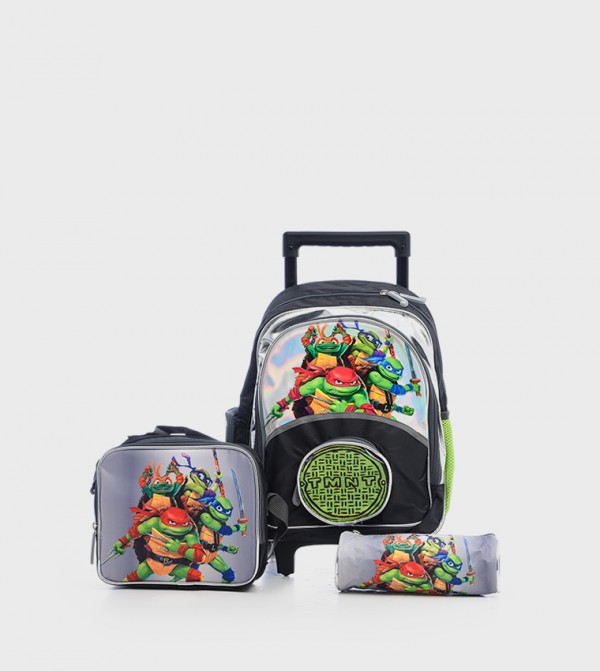 HOLLYWOOD MAGIC Crash Bandicoot Print Trolley Backpack with Lunch Bag & Pencil Case Set