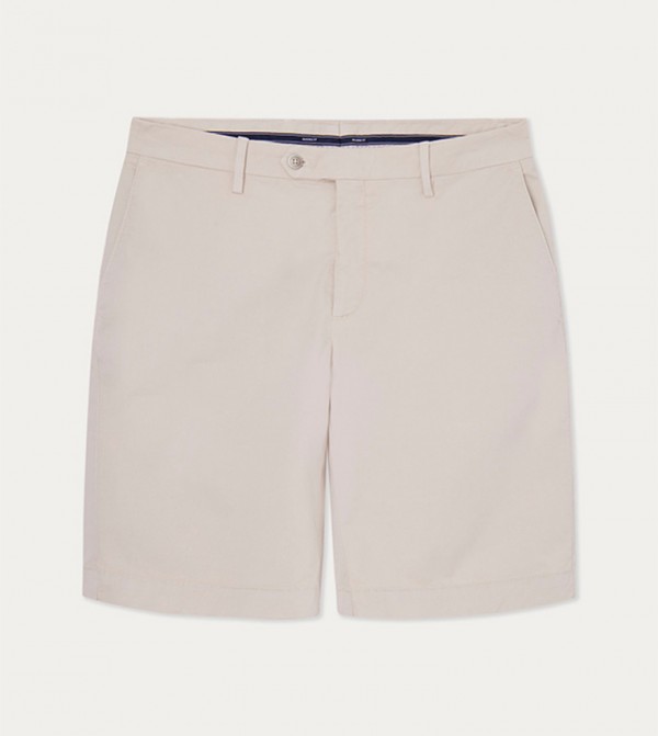 Solid Button Closure Chino Shorts