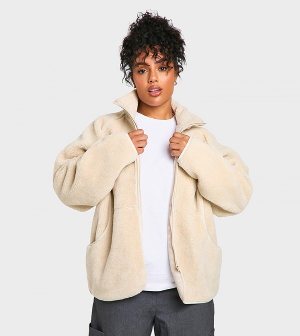 Curve Oversized Plush Zip Up Jacket