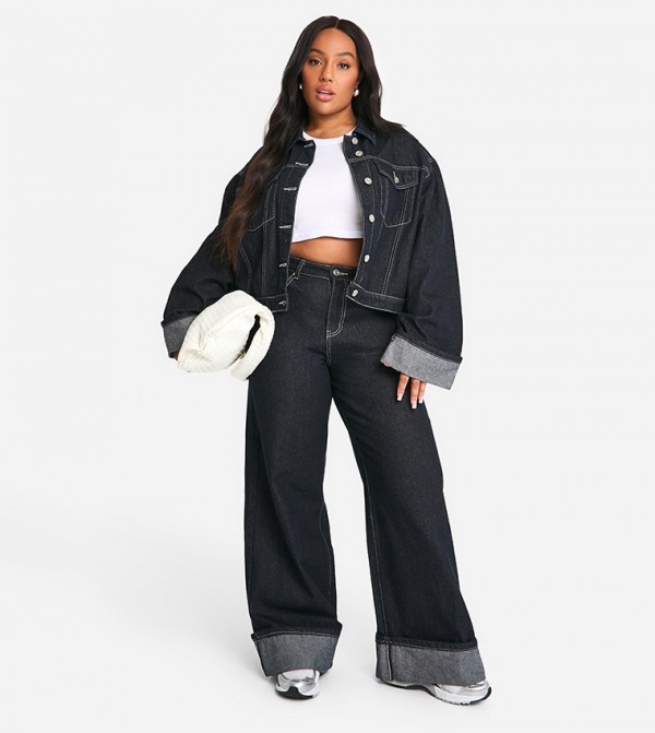 Curve Deep Turn Up Wide Leg Jeans