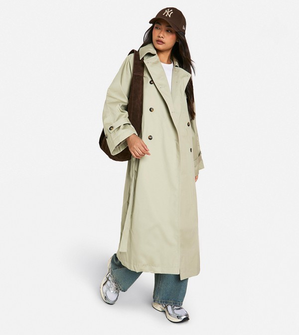 Double Breast Wide Sleeves Belted Trench Coat