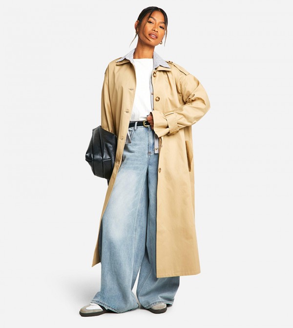 Striped Shirt Detail Trench Coat